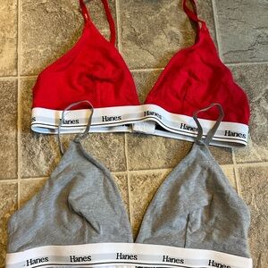 Hanes Red and Gray Bralette Duo